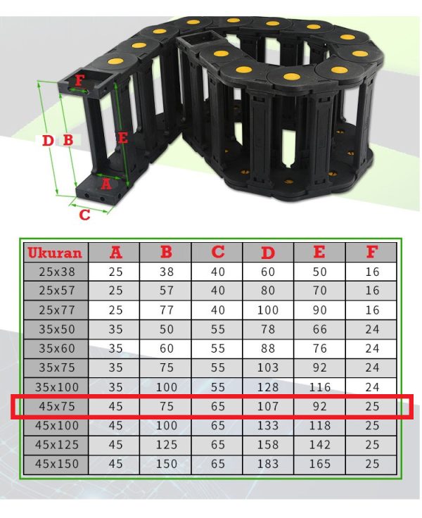 Kabel Drag Chain Bridge Open 45x75 1000mm - Image 2