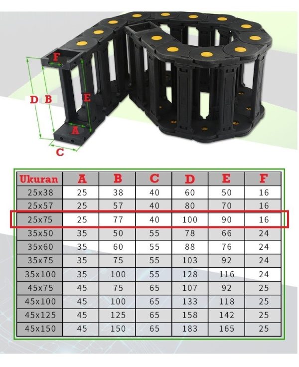 Kabel Drag Chain Bridge Open 25x75 1000mm - Image 2