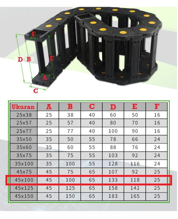 Kabel Drag Chain Bridge Open 45x100 1000mm - Image 2