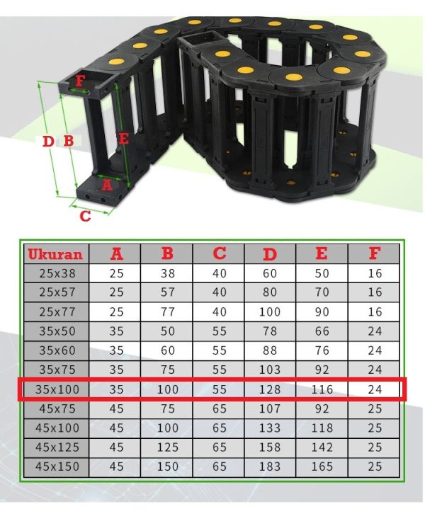 Kabel Drag Chain Bridge Open 35x100 1000mm - Image 2