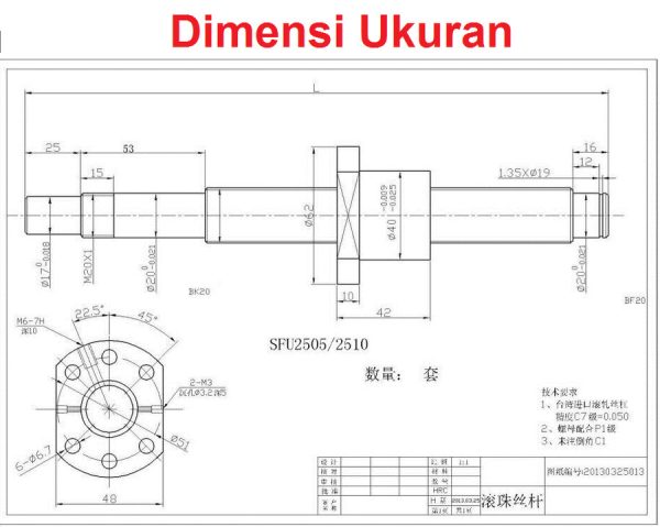 Ballscrew SFU2510 3000mm End Machined  Nut - Image 2
