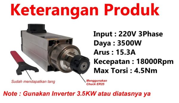Spindle Motor 3.5KW 220V Air Cooled ER25 - Square - Image 3