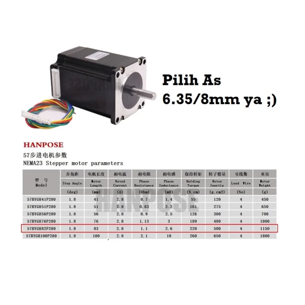 Stepper Nema 23HS8328 Hanpose - Image 2
