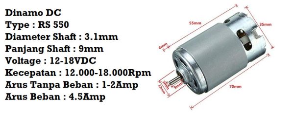Dinamo Motor DC RS550 12V - 3.17mm - Image 2