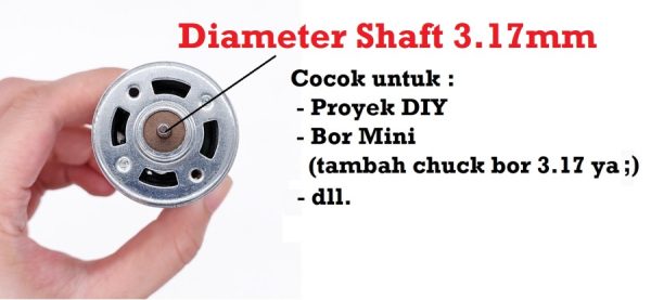 Dinamo Motor DC RS555 12V 7500RPM - 3.17mm - Image 3