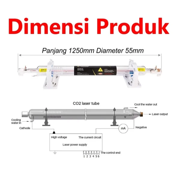 Cloudray Tabung Laser CO2 CR70 - L1250 D55 (60-80W) - Image 2