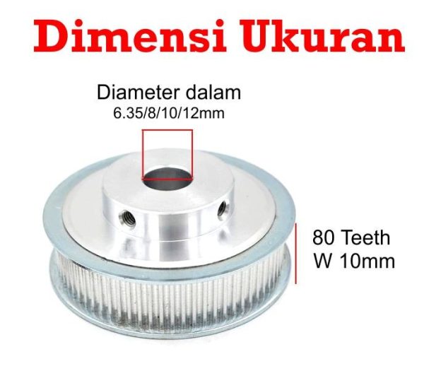 HTD3M Pulley 80T W10 B10 - BF - Silver - Image 2