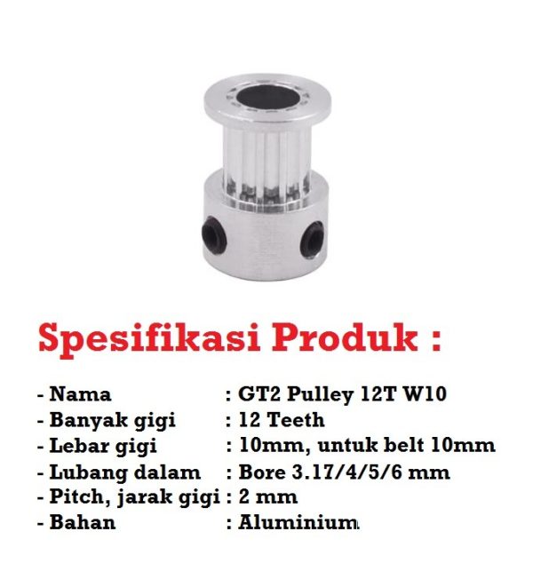 GT2 Pulley 12T W10 B5 - Silver - Image 2