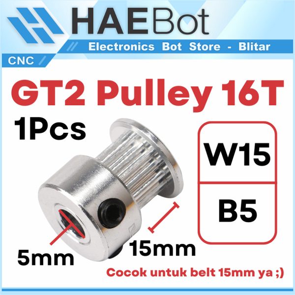 GT2 Pulley 16T W15 B5 - Silver