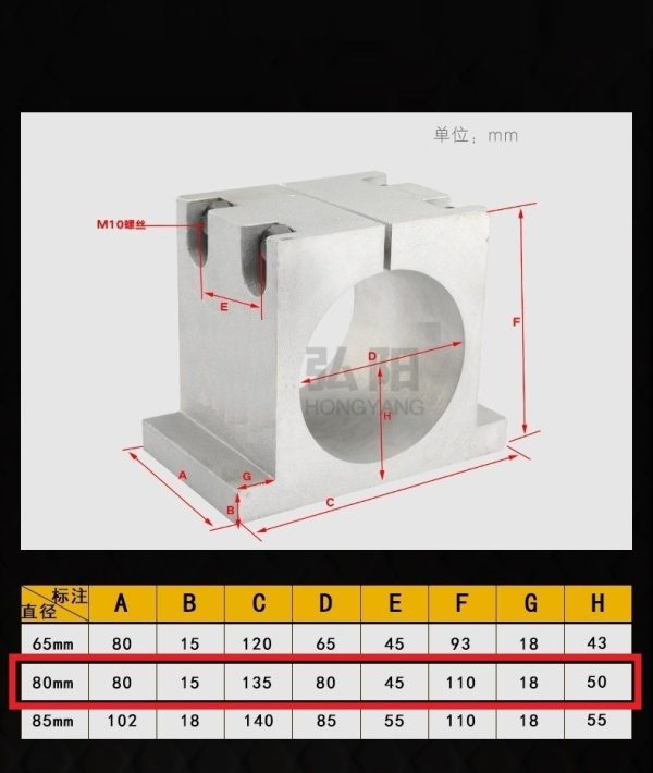 Bracket Spindle Cast D80 80mm - Kotak - Image 2
