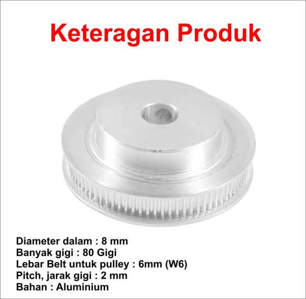 GT2 Pulley 80T W6 B8 - Silver - Image 4