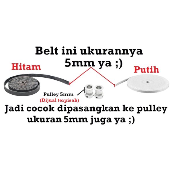 GT2 Belt PU Steel Core W5 - Hitam - 10cm - Image 2